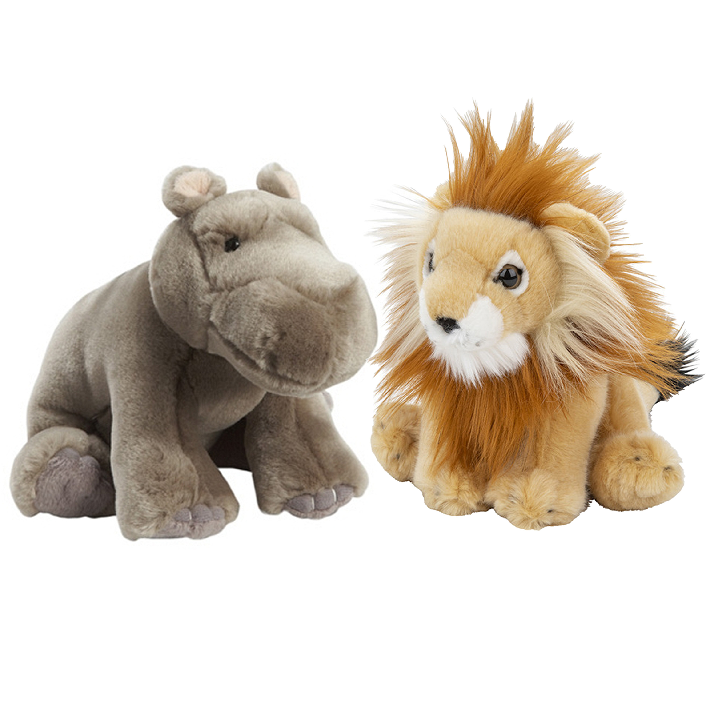 Zachte pluche knuffels 2x stuks Leeuw en Nijlpaard van 18 cm