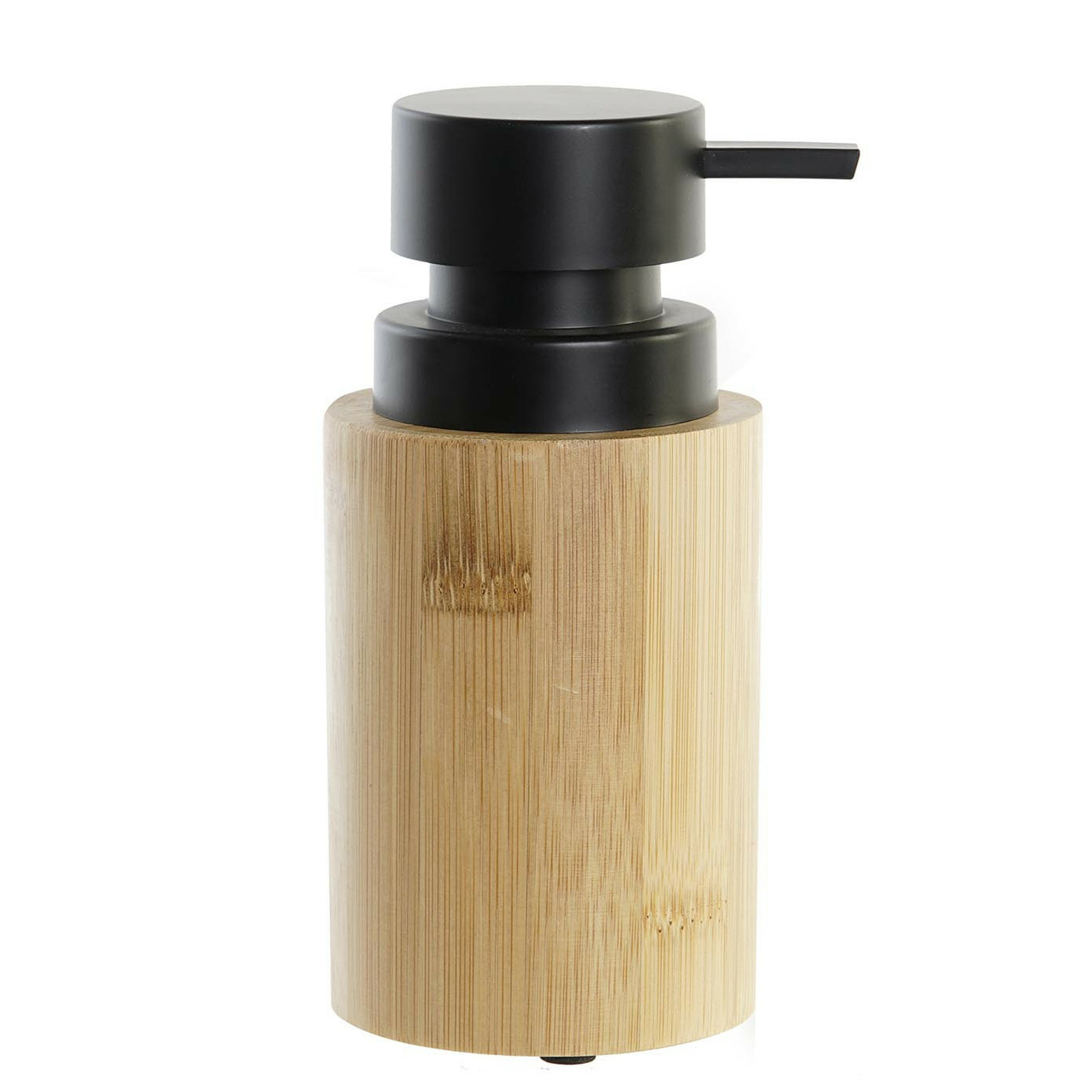 Zeeppompje-dispenser bamboe-rvs in kleur hout-zwart 8 x 16 cm