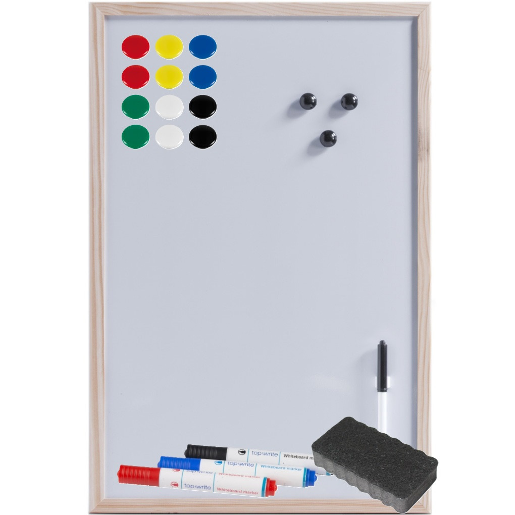 Zeller Magnetisch whiteboard-memobord 40 x 60 cm met gekleurde stiften 15x magneten wisser