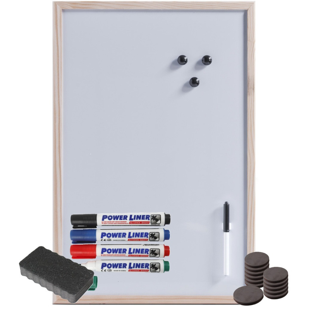 Zeller Magnetisch whiteboard-memobord 40 x 60 cm met Power Liner stiften 15x magneten wisser