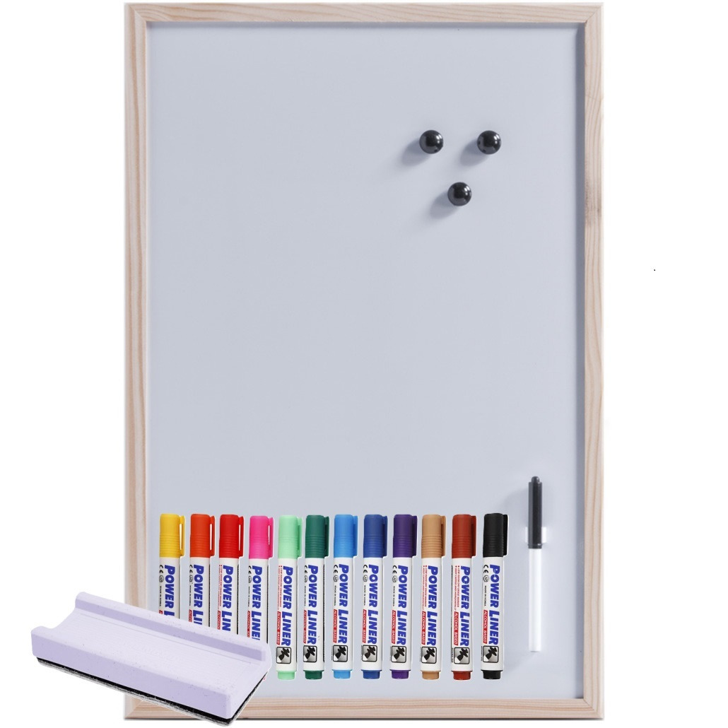 Zeller Magnetisch whiteboard-memobord houten rand 40 x 60 cm 12x power liner stiften-wisser