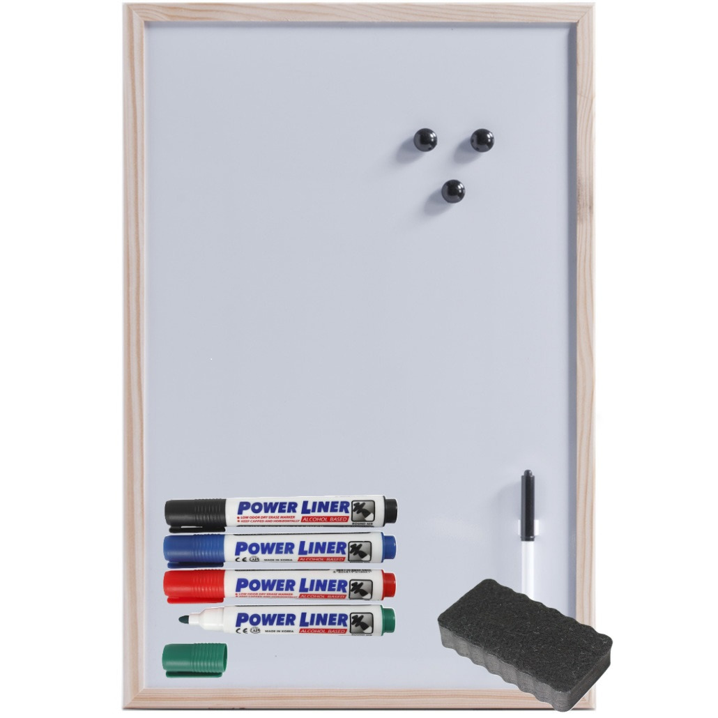 Zeller Magnetisch whiteboard-memobord houten rand 40 x 60 cm 4x power liner stiften-wisser