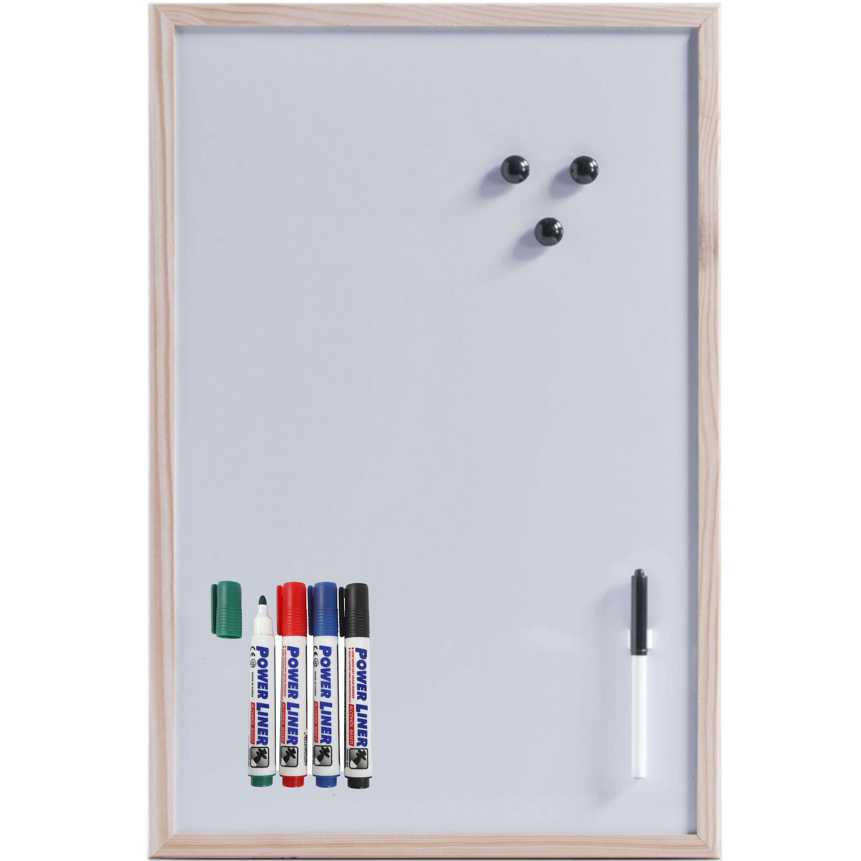 Zeller Magnetisch whiteboard-memobord met houten rand 40 x 60 cm met 4x power liner stiften