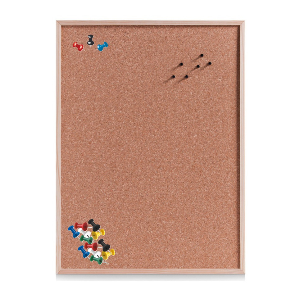 Zeller Prikbord van kurk 60 x 80 cm inclusief 25x gekleurde punt punaises memobord