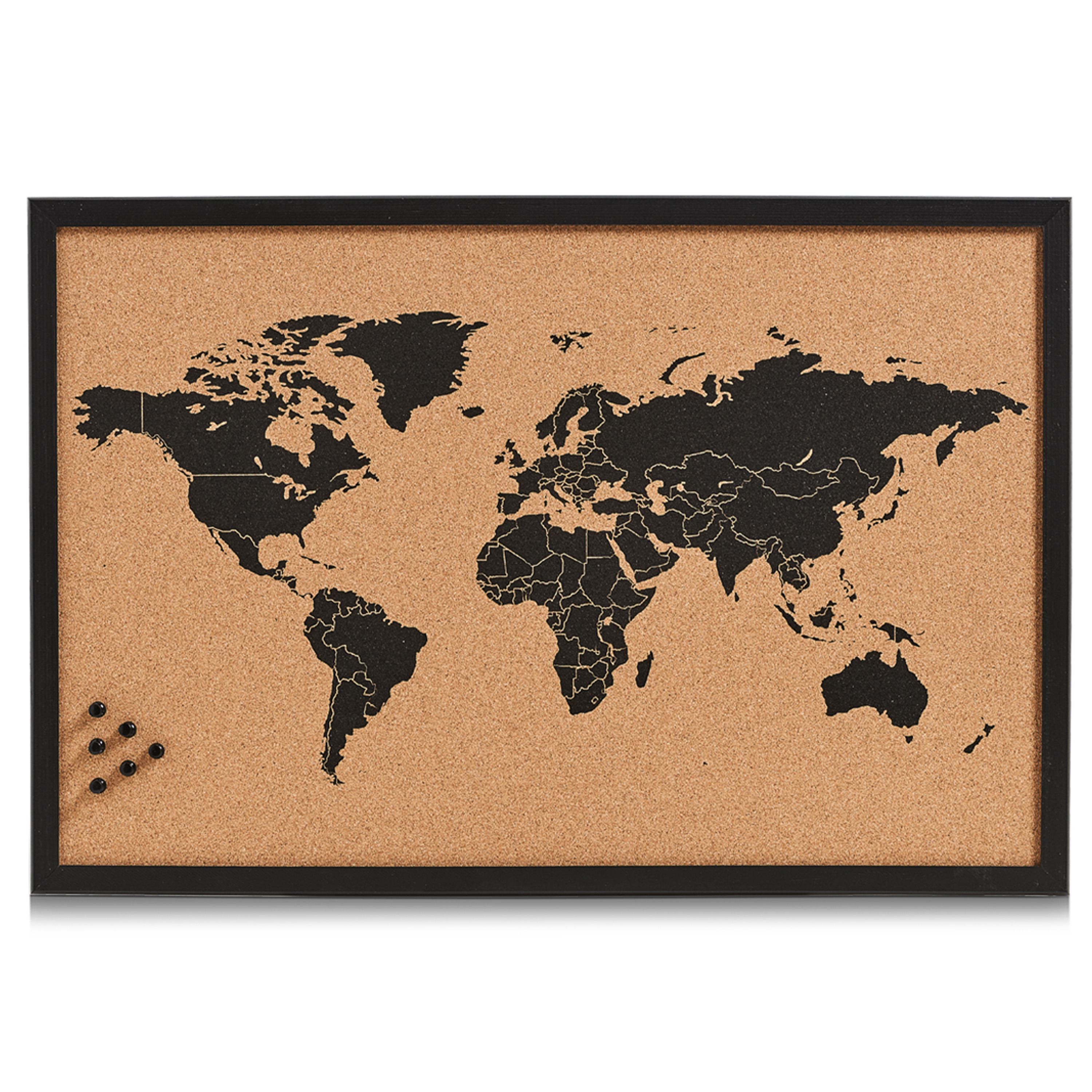 Zeller prikbord wereldkaart zwart 60 x 40 cm kurk-hout