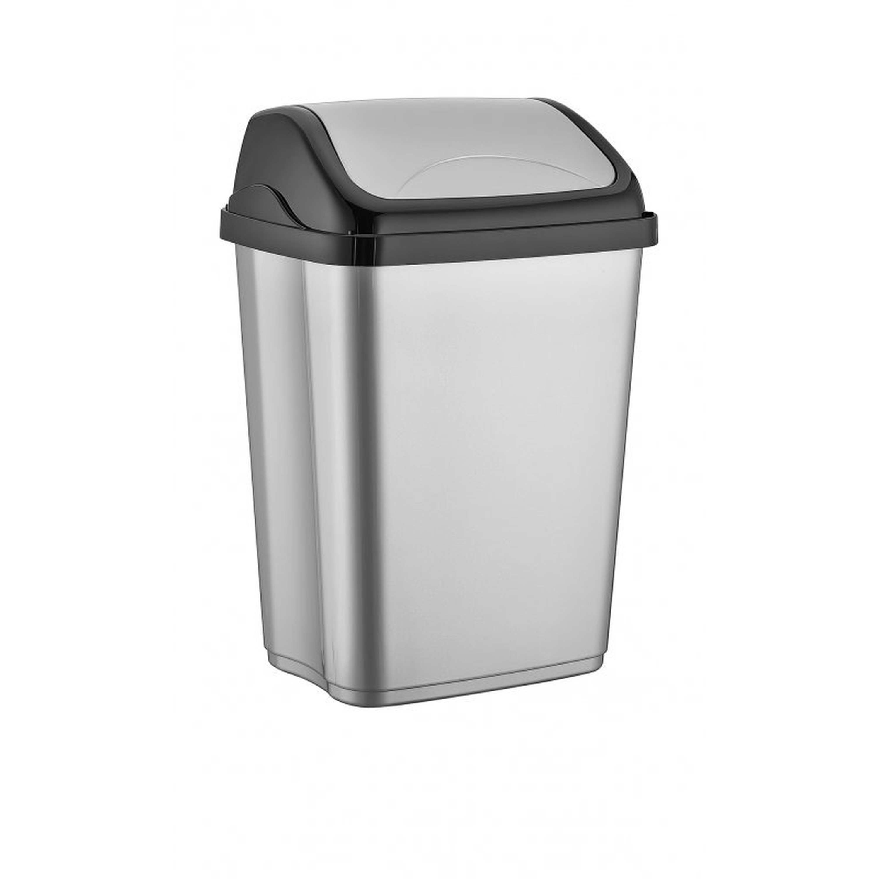 Zilver-zwarte afvalemmer-vuilnisbak met deksel 10 liter