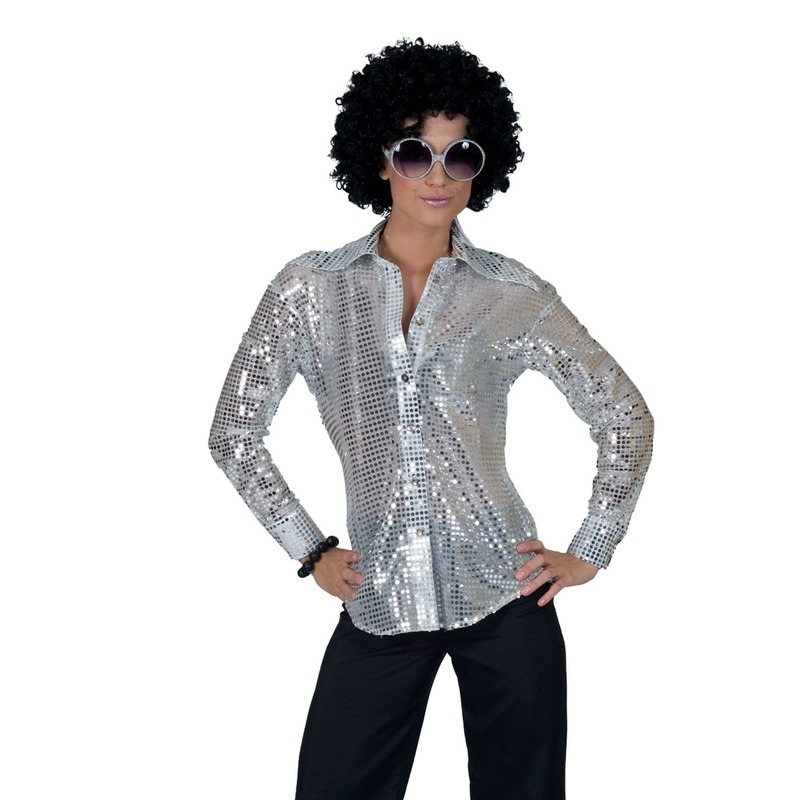 Zilveren disco jaren 70 overhemd voor dames