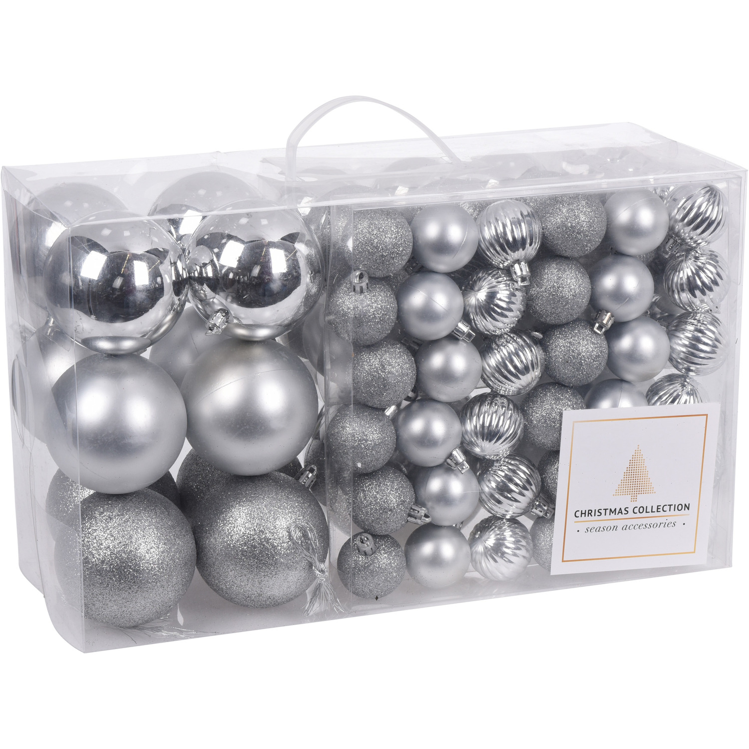Zilveren kerstballen pakket 94-delig van kunststof