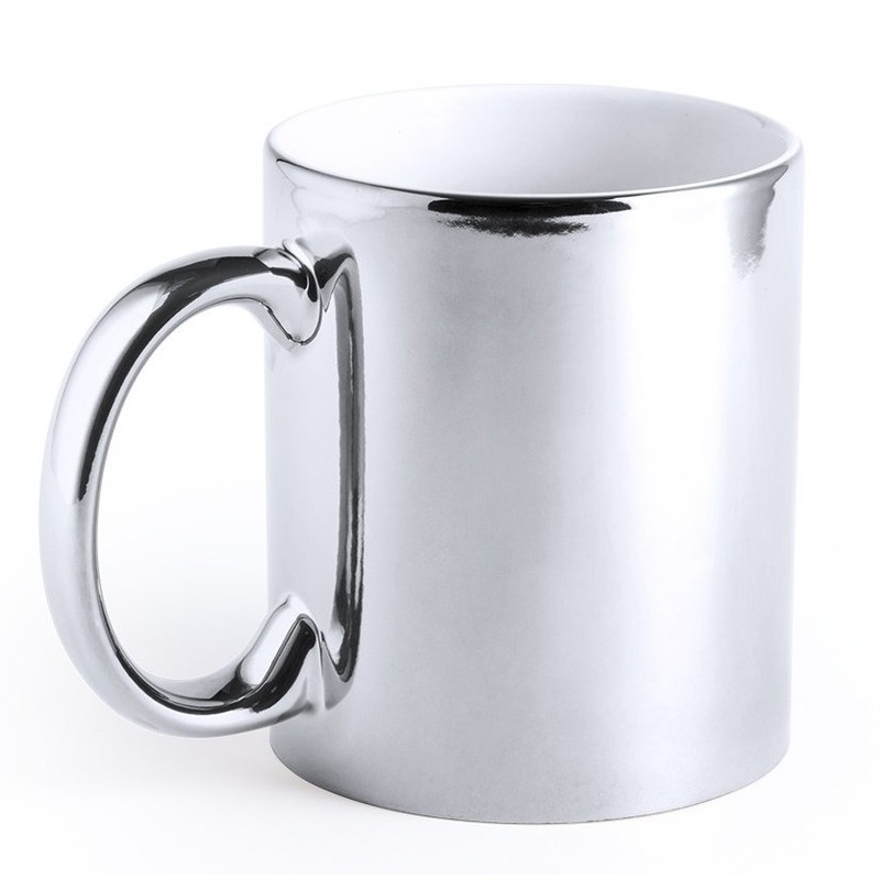 Zilveren koffie mok-beker met metallic glans 350 ml