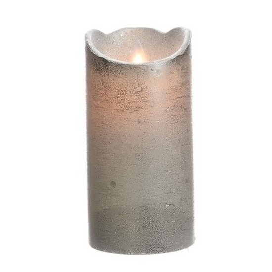 Zilveren nep kaars met led-licht 15 cm