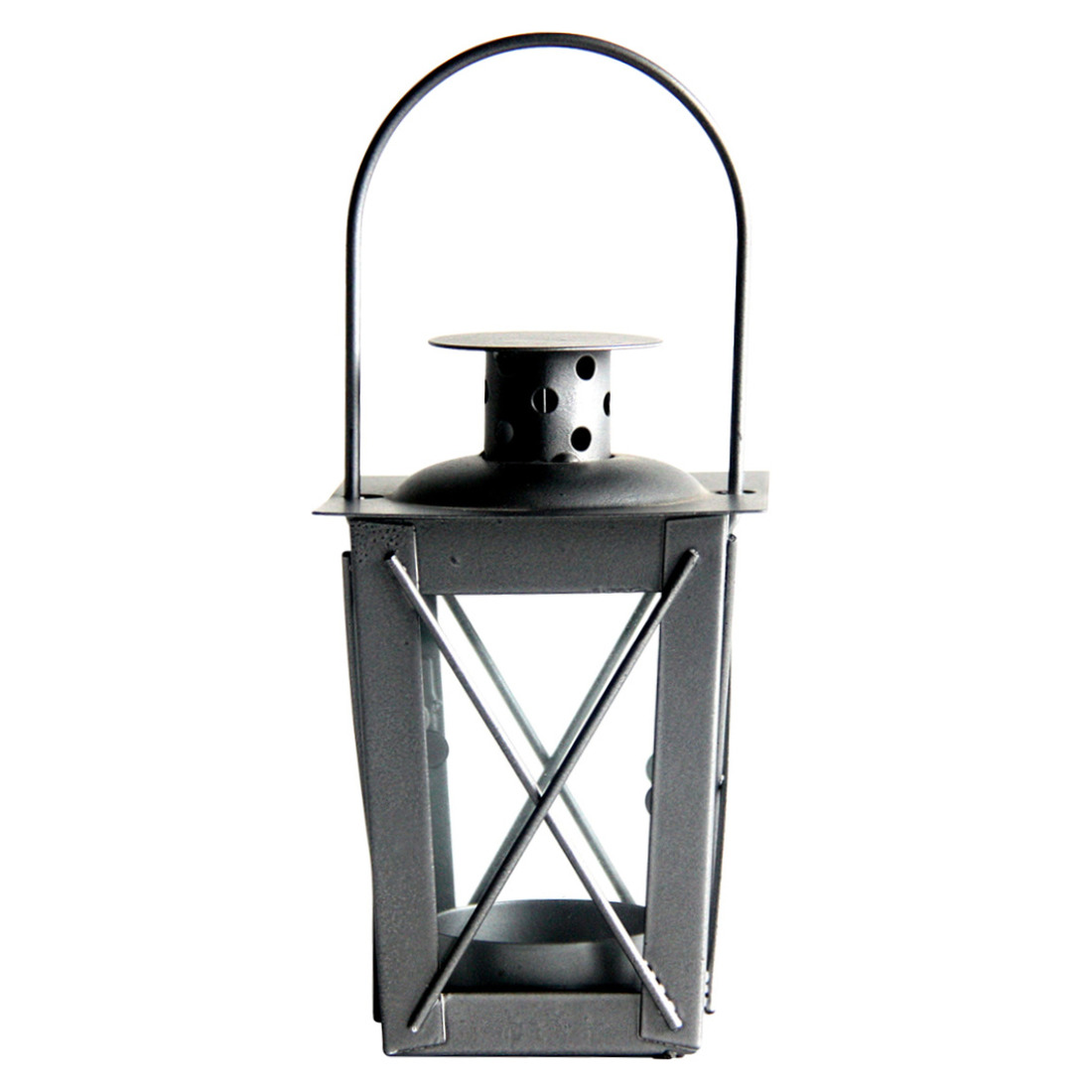 Zilveren tuin lantaarn-windlicht van ijzer 7,5 x 7,5 x 11 cm
