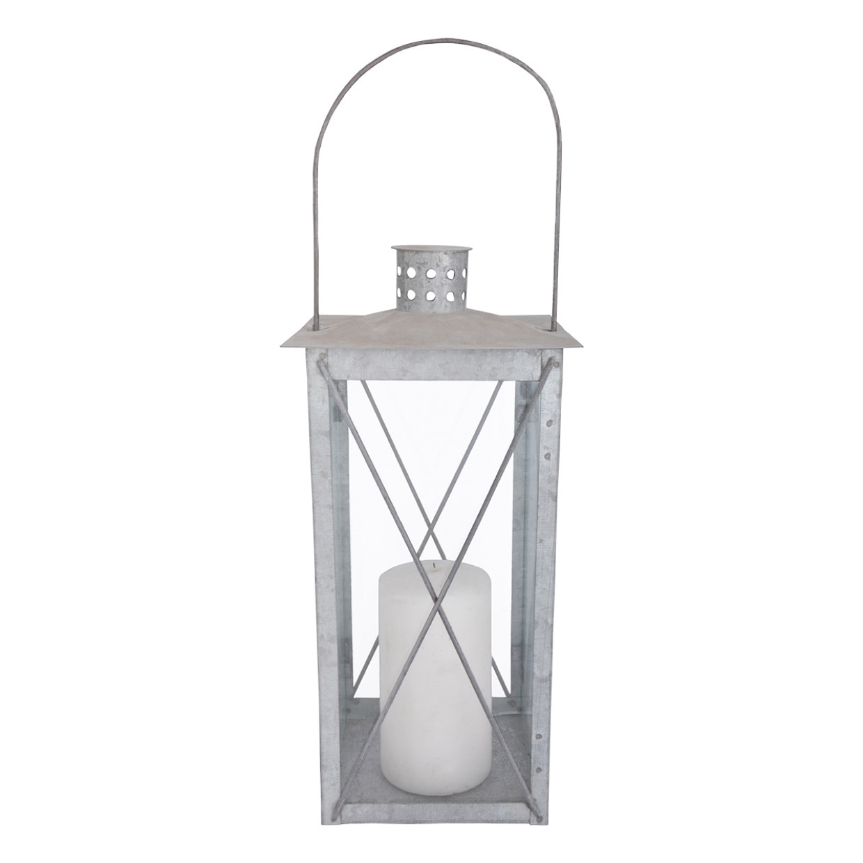 Zilveren tuin lantaarn-windlicht van zink 17,2 x 17,2 x 36,5 cm