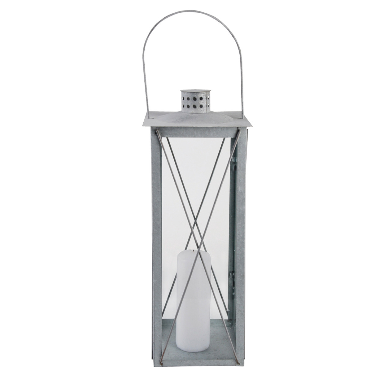 Zilveren tuin lantaarn-windlicht van zink 19,8 x 19,8 x 51,3 cm