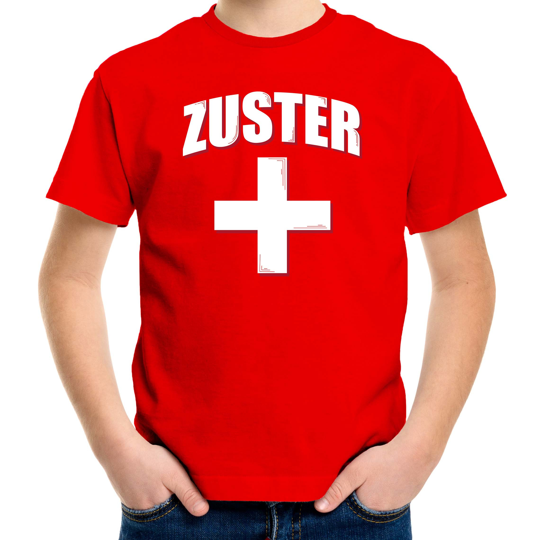 Zuster met kruis verkleed t-shirt rood voor kinderen
