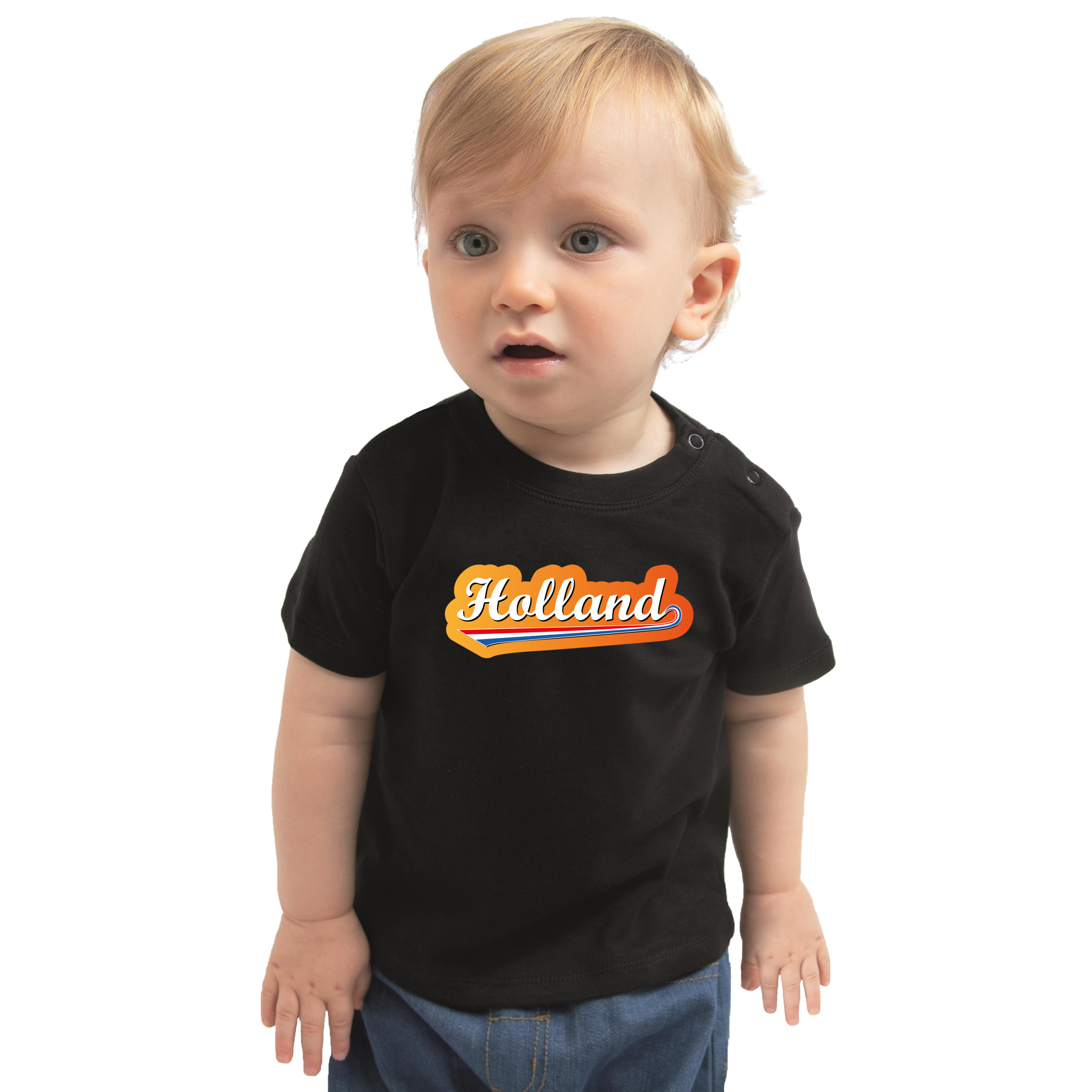 Zwart fan shirt-kleding Holland met Nederlandse wimpel EK- WK voor baby-peuters