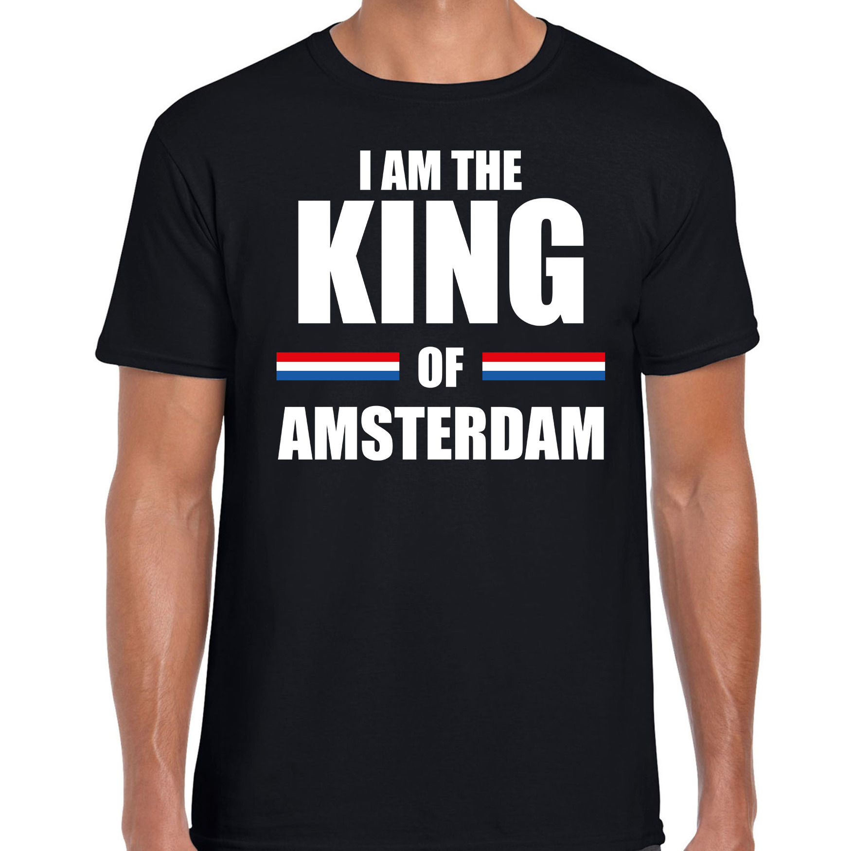 Zwart I am the King of Amsterdam shirt Koningsdag t-shirt voor heren
