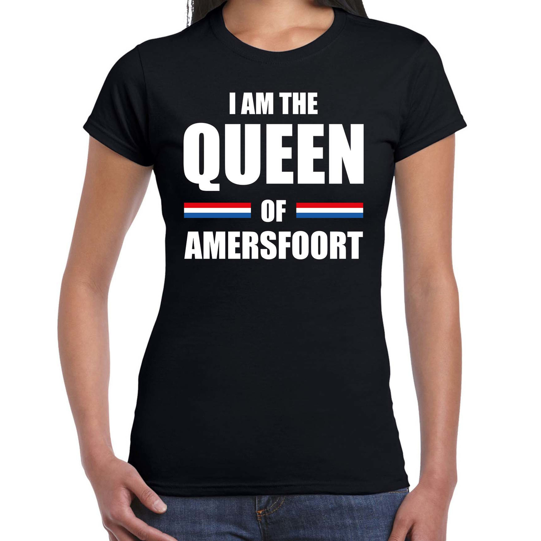 Zwart I am the Queen of Amersfoort t-shirt Koningsdag shirt voor dames