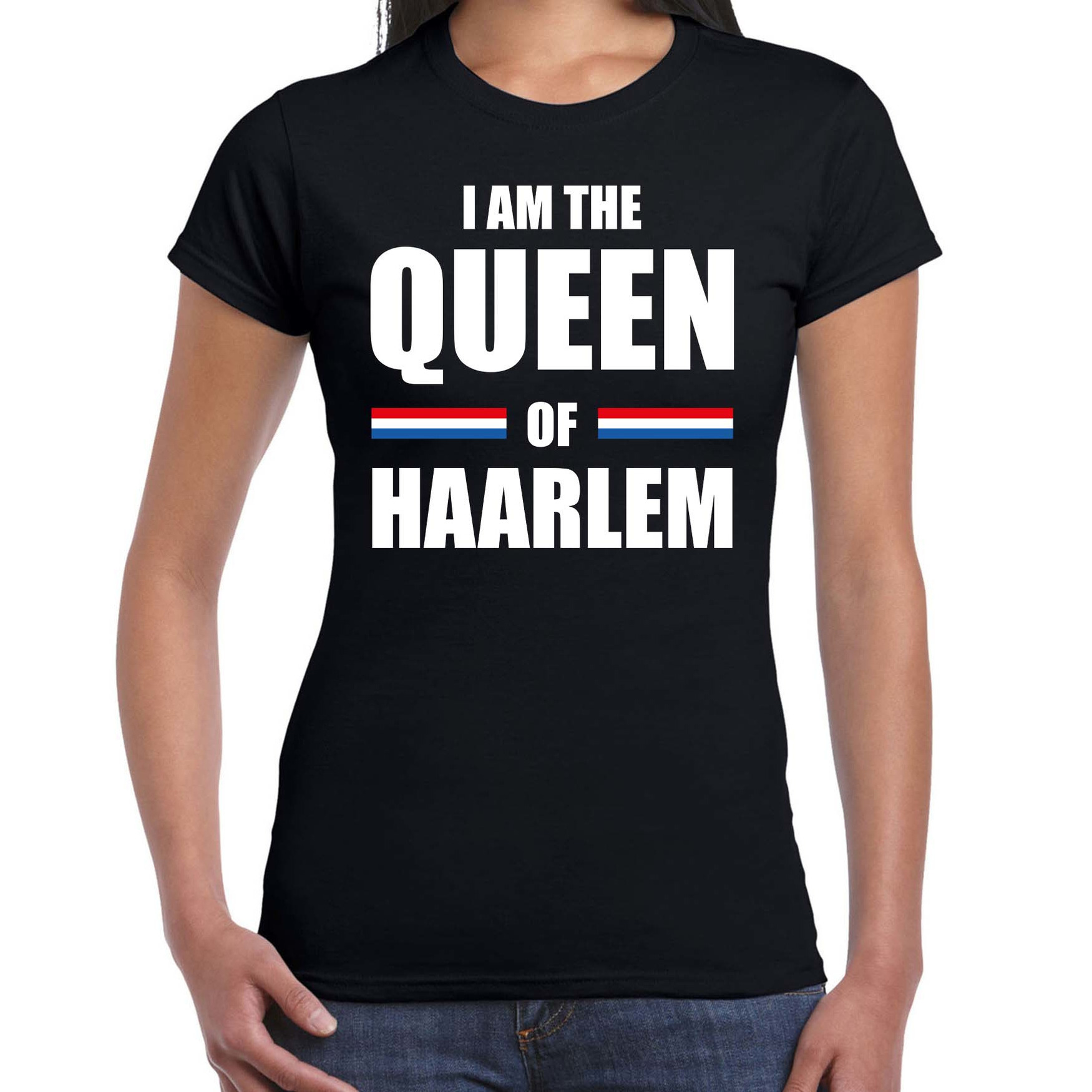 Zwart I am the Queen of Haarlem t-shirt Koningsdag shirt voor dames