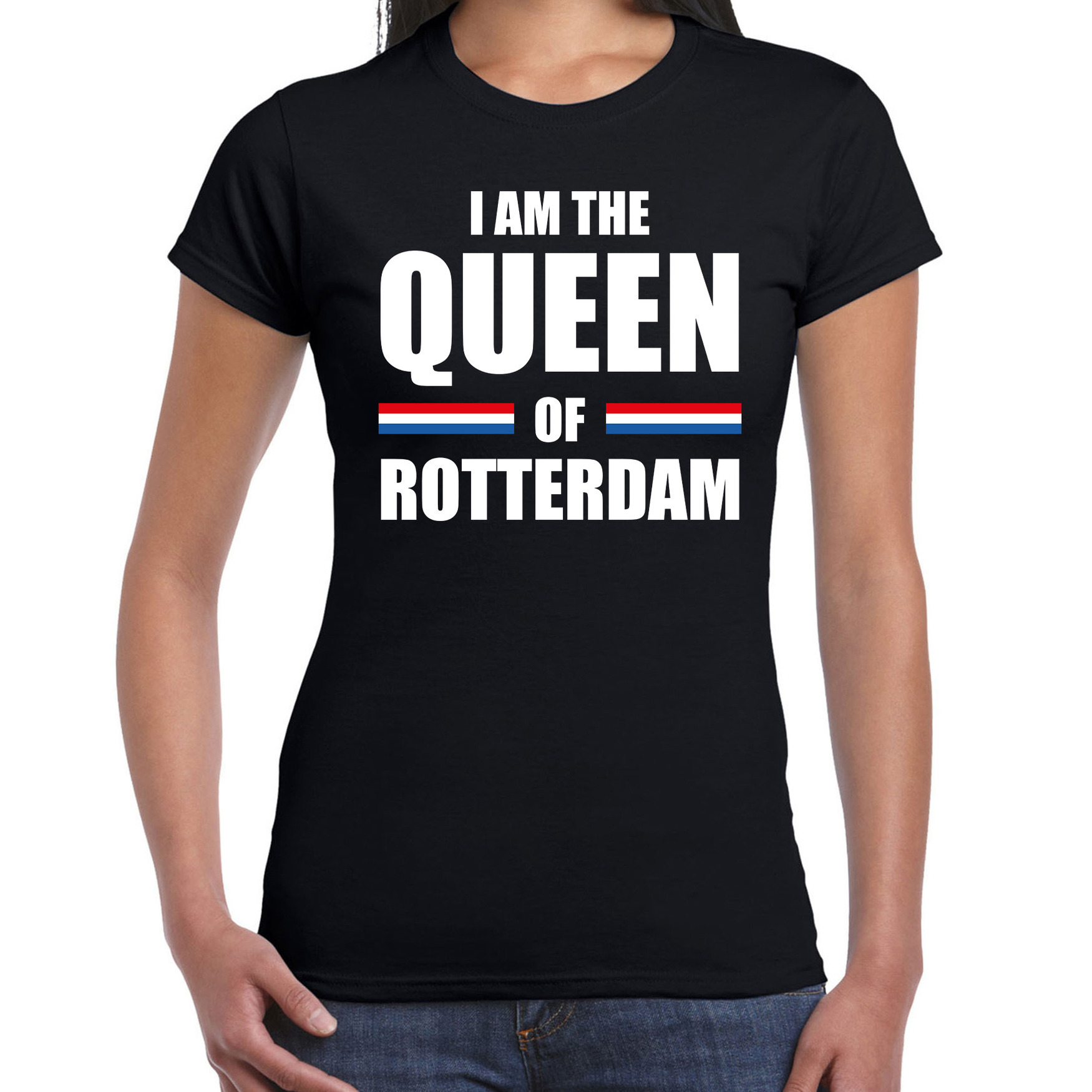 Zwart I am the Queen of Rotterdam shirt Koningsdag t-shirt voor dames
