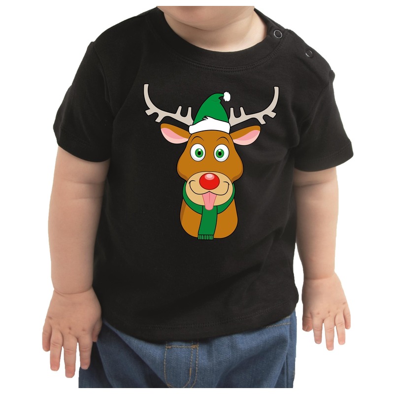 Zwart kerst shirt-kleding Rudolf het rendier voor baby-kinderen