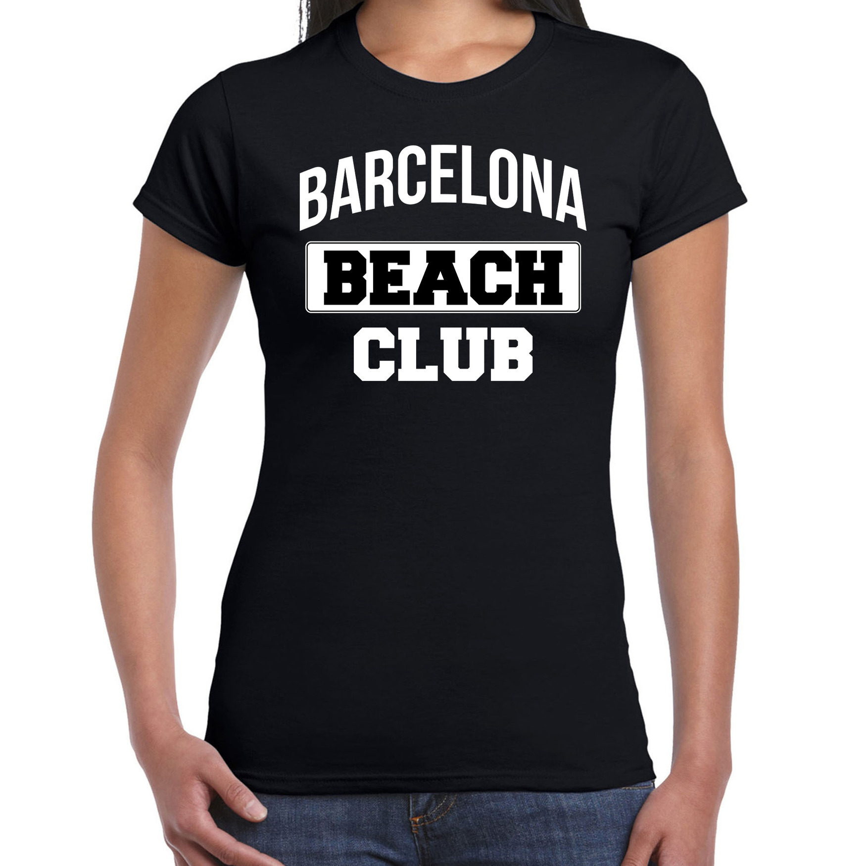 Zwart t-shirt Barcelona beach club voor dames