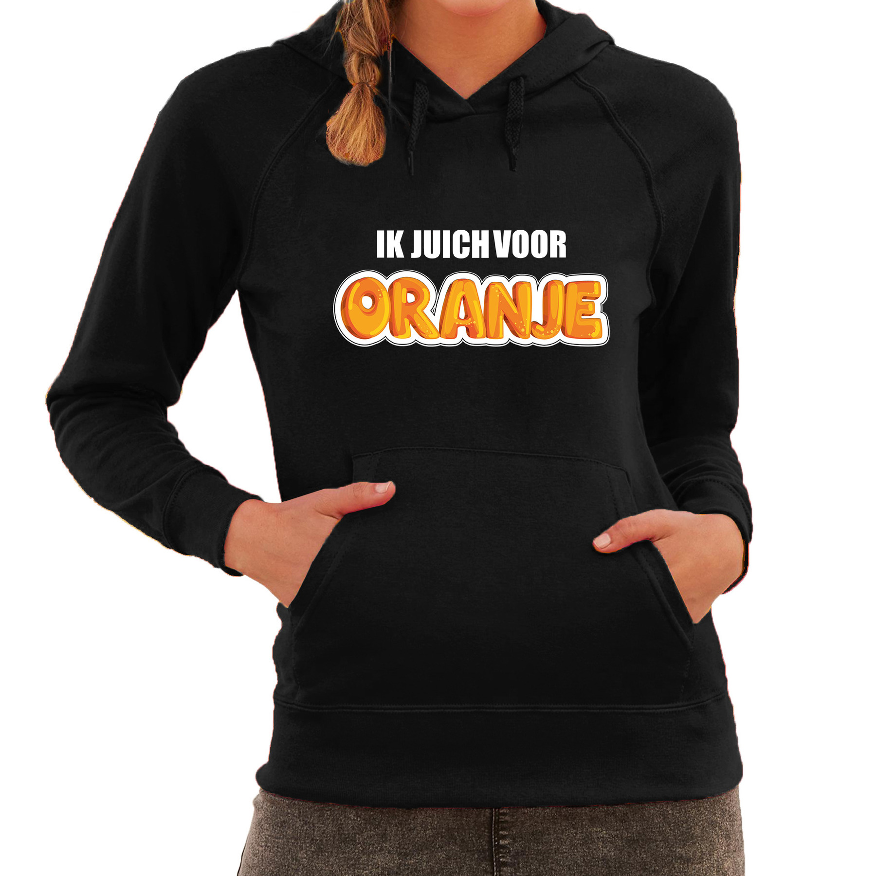 Zwarte fan hoodie-sweater met capuchon Holland ik juich voor oranje EK- WK voor dames