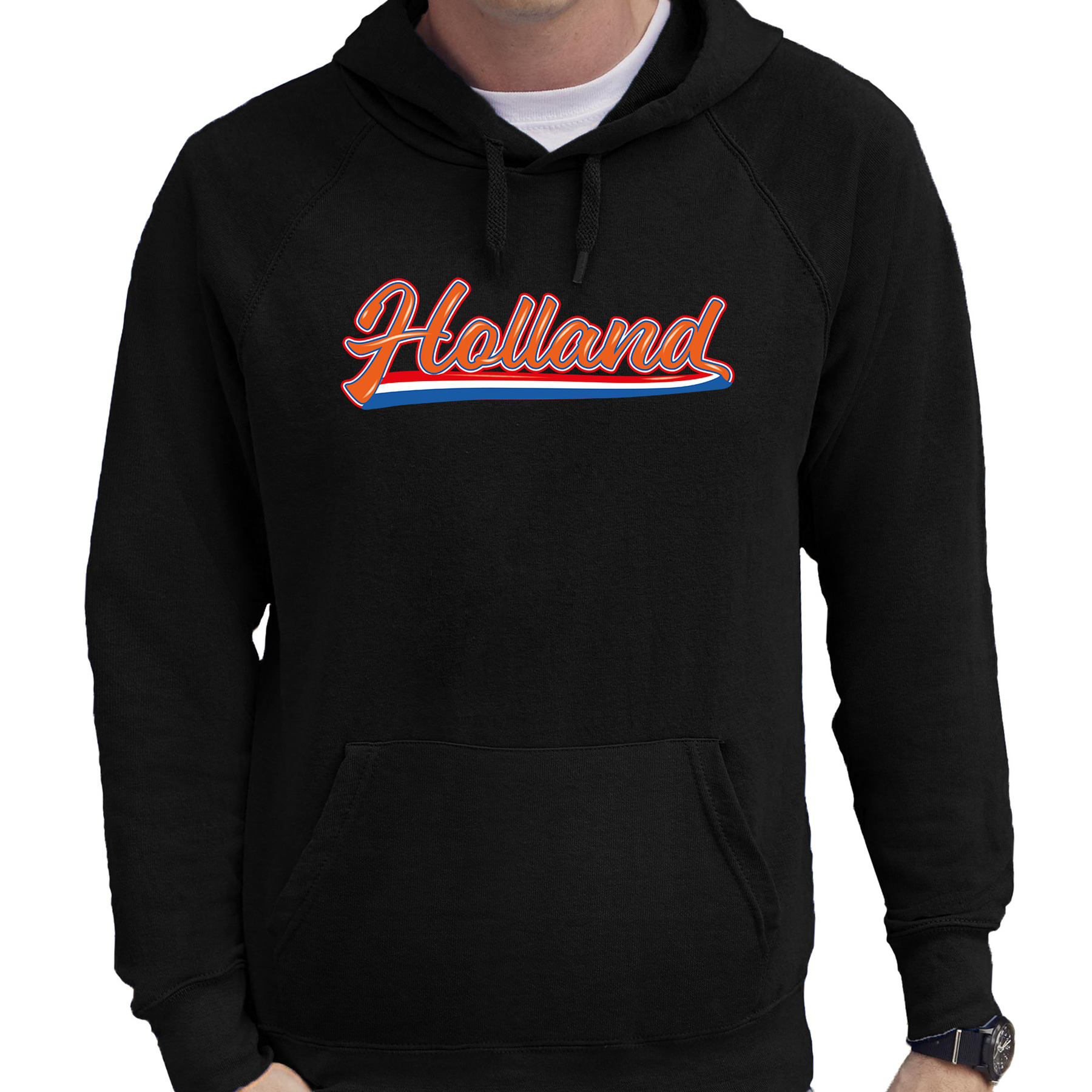 Zwarte fan hoodie-sweater met capuchon Holland met Nederlandse wimpel EK- WK voor heren