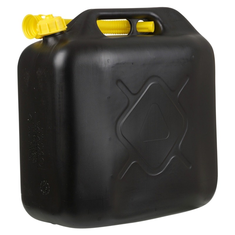 Zwarte jerrycan-watertank met schenktuit voor benzine en water 20 liter