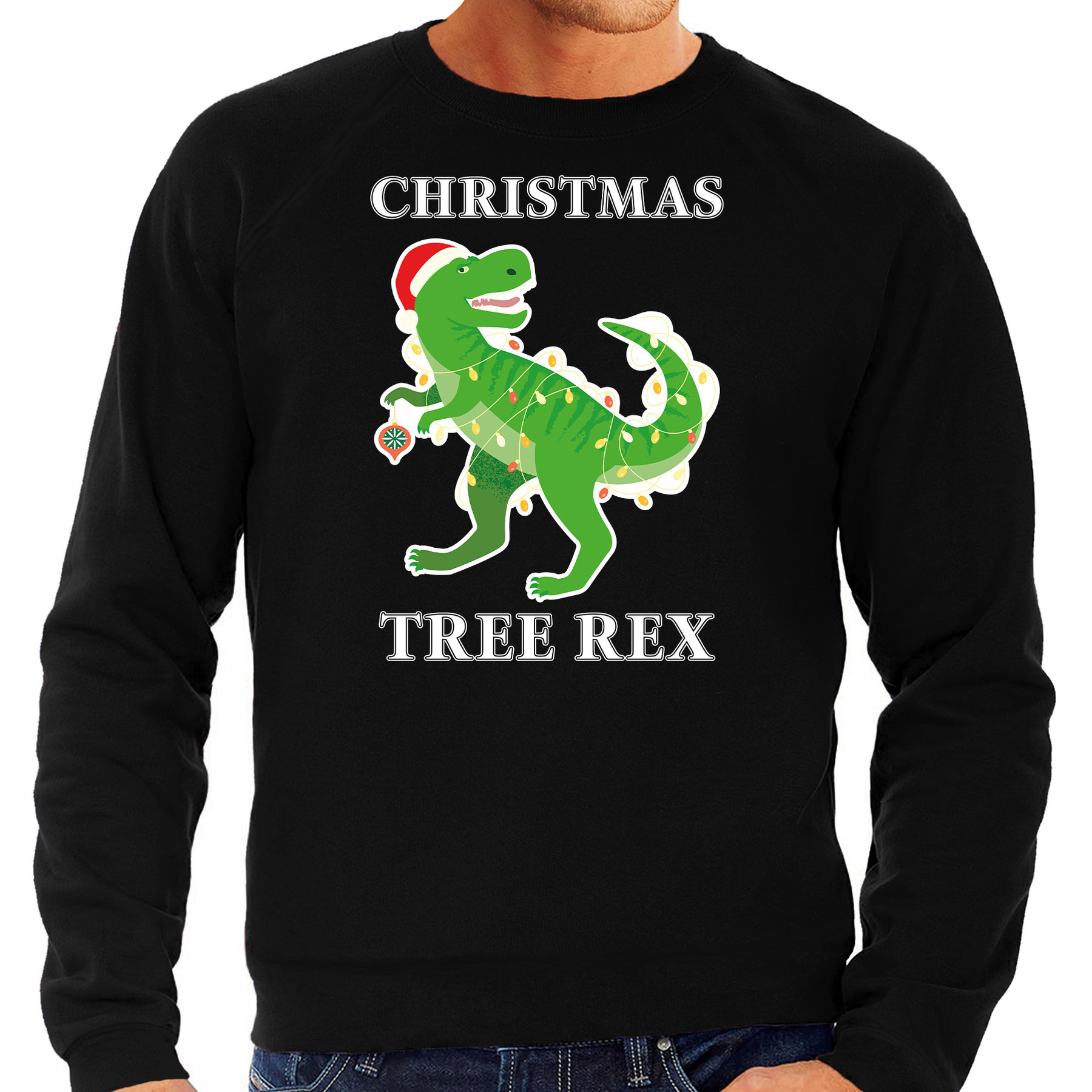 Zwarte Kersttrui-Kerstkleding Christmas tree rex voor heren