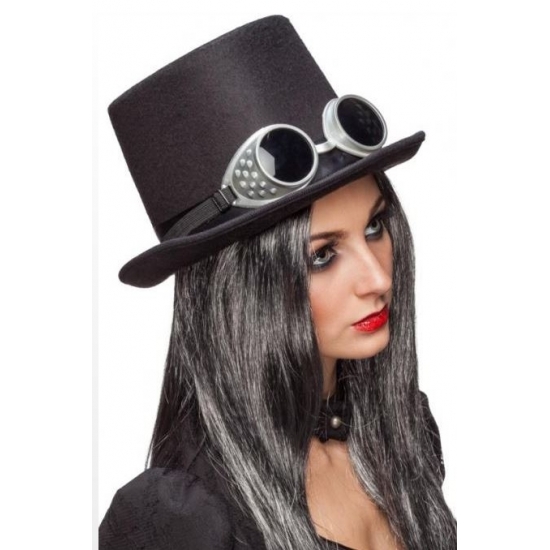 Zwarte steampunk hoed met bril