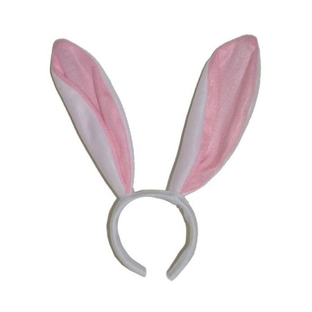 10x Hazen / konijnen oren wit met roze voor volwassenen