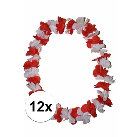 12 Hawaii garlands with red and white flowers