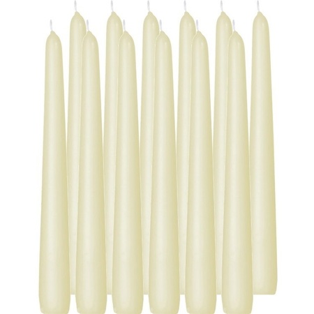 12x Lange kaarsen ivoorwit 25 cm 8 branduren dinerkaarsen/tafelkaarsen