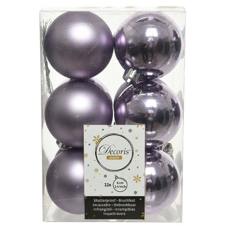 12x Kunststof kerstballen glanzend/mat lila paars 6 cm kerstboom versiering/decoratie