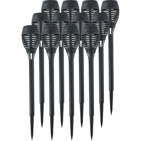12x Buitenlamp/tuinlamp fakkels met vlameffect 48 cm zwart op steker