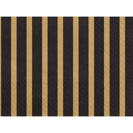 20x Zwart/goud gestreepte servetten 33 cm