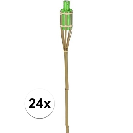 24x Tuin decoratie fakkel bamboe met groene tank 65 cm