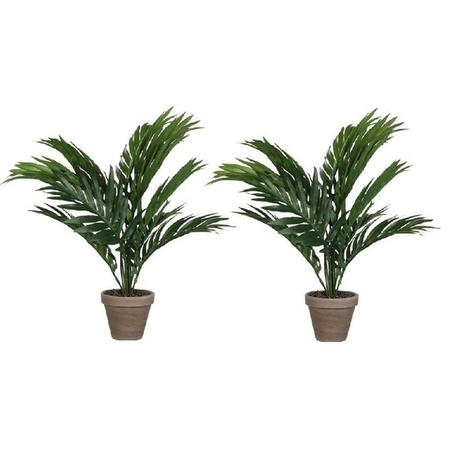 2x Groene Areca palm kunstplant  in pot 40 cm woonaccessoires/woondecoraties