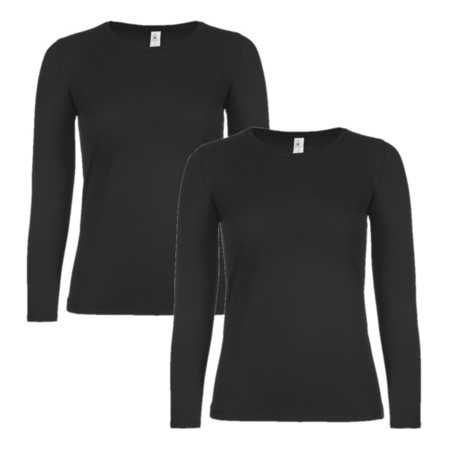 2x stuks basic t-shirt met lange mouwen zwart voor dames, maat: XL