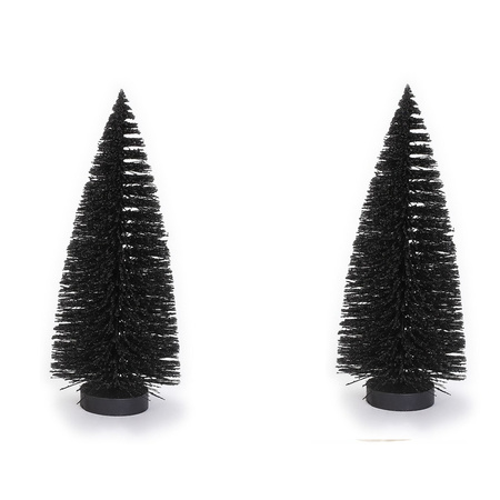 2x stuks kerstdorp kerstboompjes zwart 27 cm