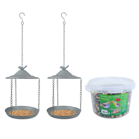 2x pieces bird bath/feeding hangings metal 30 cm with bird spreading food 2,5 kg