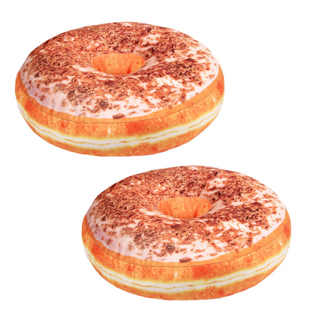 2x stuks suiker glazuur donut sierkussens roze 40 cm
