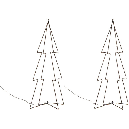 2x stuks kerstverlichting 3D kerstbomen met 60 lampjes 72 cm