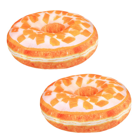 2x stuks wit/oranje glazuur donut sierkussens 40 cm