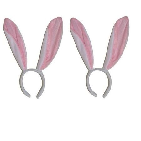 2x Hazen / konijnen oren wit met roze voor volwassenen