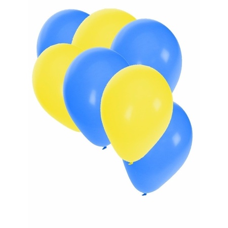 30 stuks blauwe en gele ballonnen