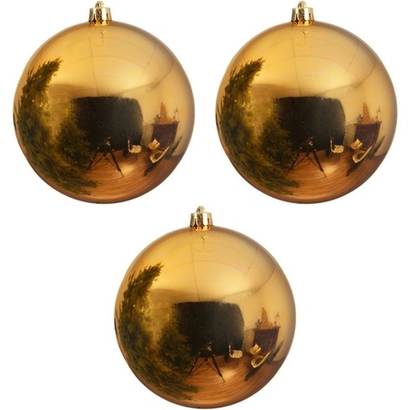 3x Grote raam/deur/kerstboom decoratie gouden kerstballen 20 cm glans