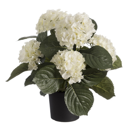 3x pieces white hortensia Hydrangea artificial plant in black plastic pot 44 cm