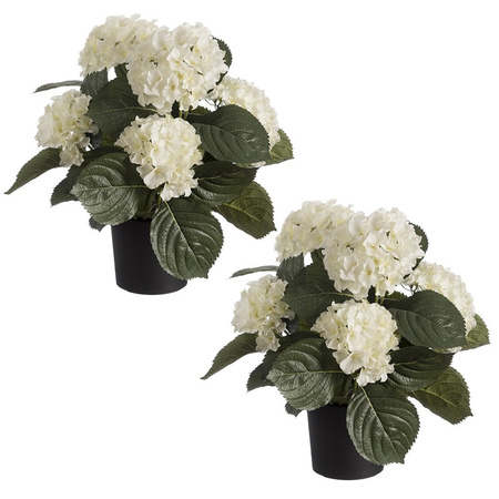 3x pieces white hortensia Hydrangea artificial plant in black plastic pot 44 cm