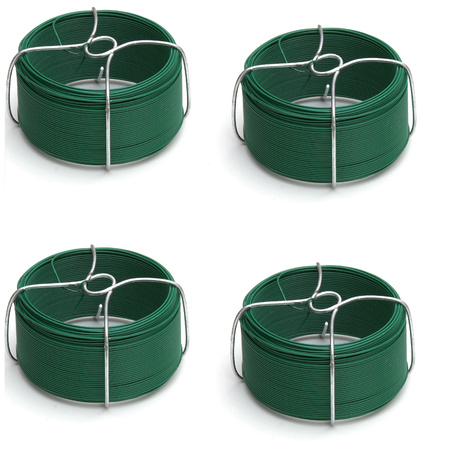 4 rollen ijzerdraad /  binddraden groen ommanteld 1,5 mm x 50 meter op rol
